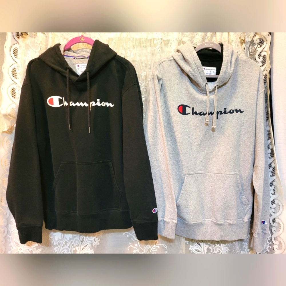 Set of 2 Champions Size L Classic Hoodies in Gray & Black
